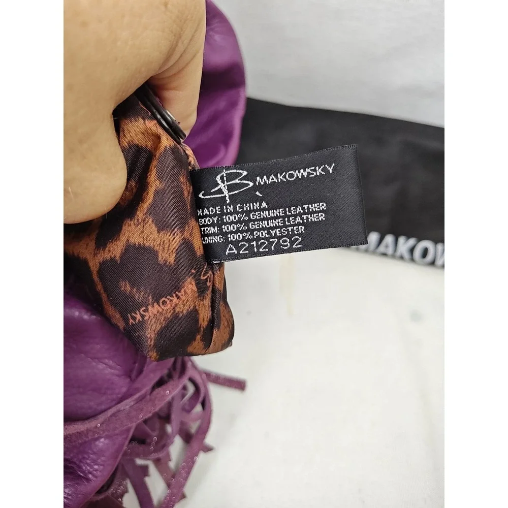 B. Makowsky Cabernet Purple Leather Fringe Tote Bag Hobo Purse NWT A212792